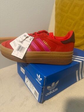 adidas Red with Pink Stripe Gazelle Low-Top Sneaker